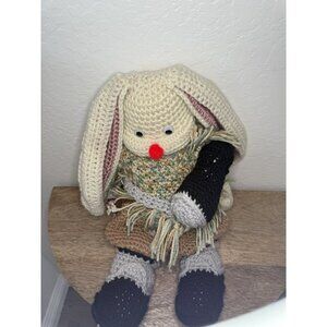 Hand Knitted Crochet 16" Bunny Rabbit with Rifle and Ammo￼ .